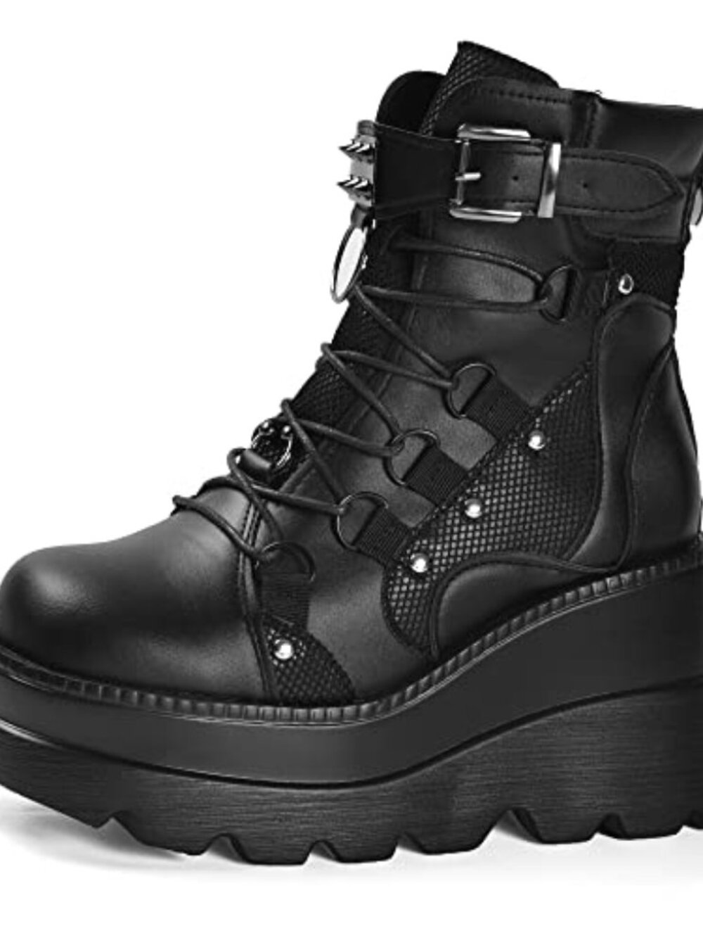 🆕 Platform Goth Ankle Boots for Womem Black Holographic Combat Chunky Heel